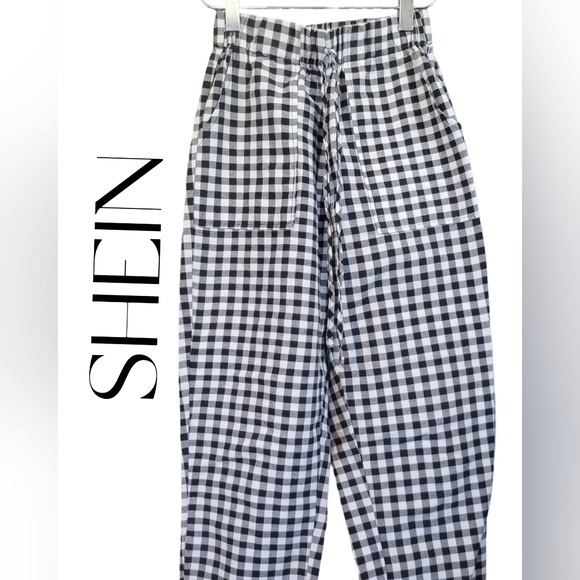 SHEIN. SUPER CUTE BLACK AND WHITE CHECK DRAWSTRING PANTS SIZE XS - Picture 5 of 7